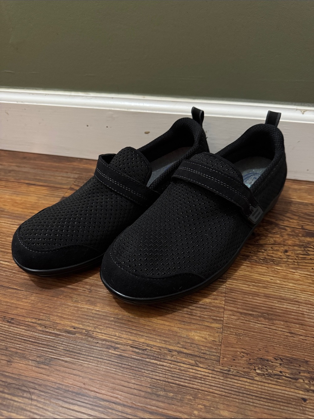 Women’s Black Slip-On Comfort Loafers with Adjustable Strap